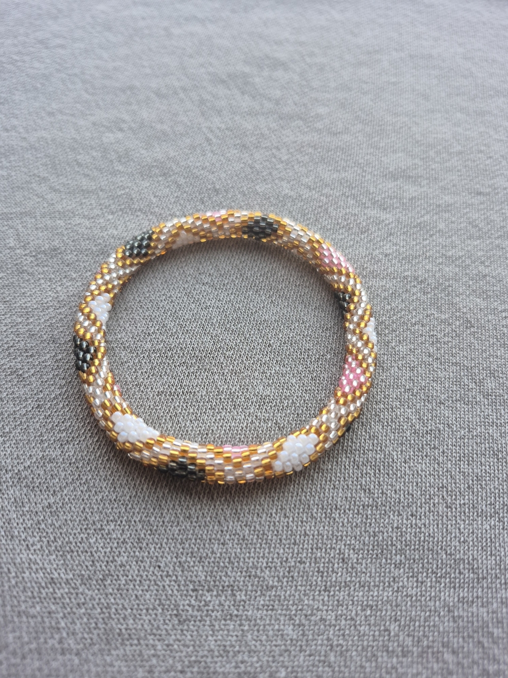 Handcrafted Beaded Gold, White & Pink Women's Bracelet